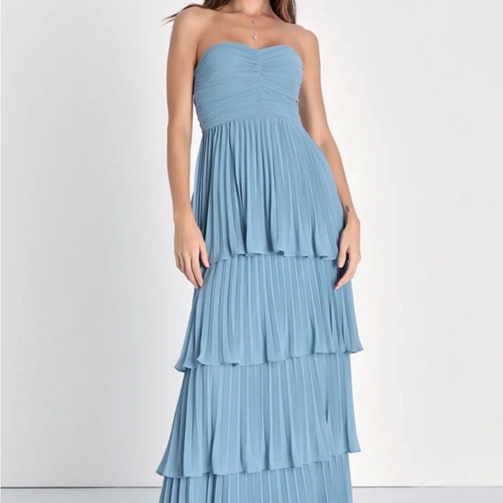 Lulu’s Seriously Sensational Light Blue Strapless Tiered Maxi Dress